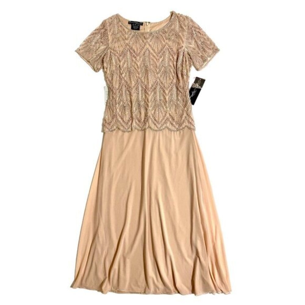 Pisarro Nights Beaded Mesh Gown Beaded Pink Sequin Blush Dress SZ 10 NWT